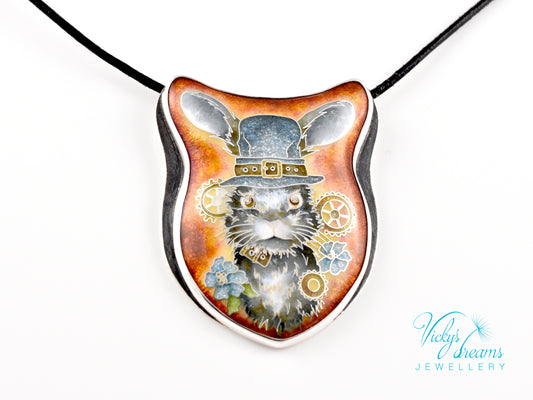 gray Bunny Cloisonné enamel pendant