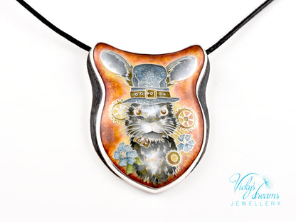 gray Bunny Cloisonné enamel pendant