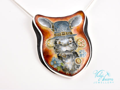 gray Bunny Cloisonné enamel pendant