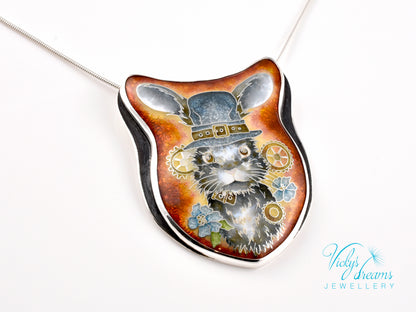 gray Bunny Cloisonné enamel pendant
