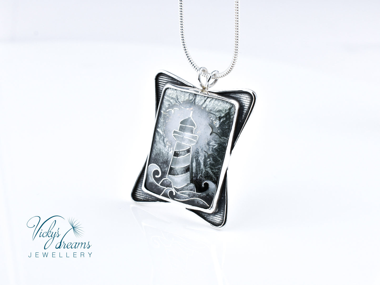 gray lighthouse Cloisonné enamel pendant
