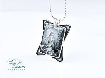 gray lighthouse Cloisonné enamel pendant