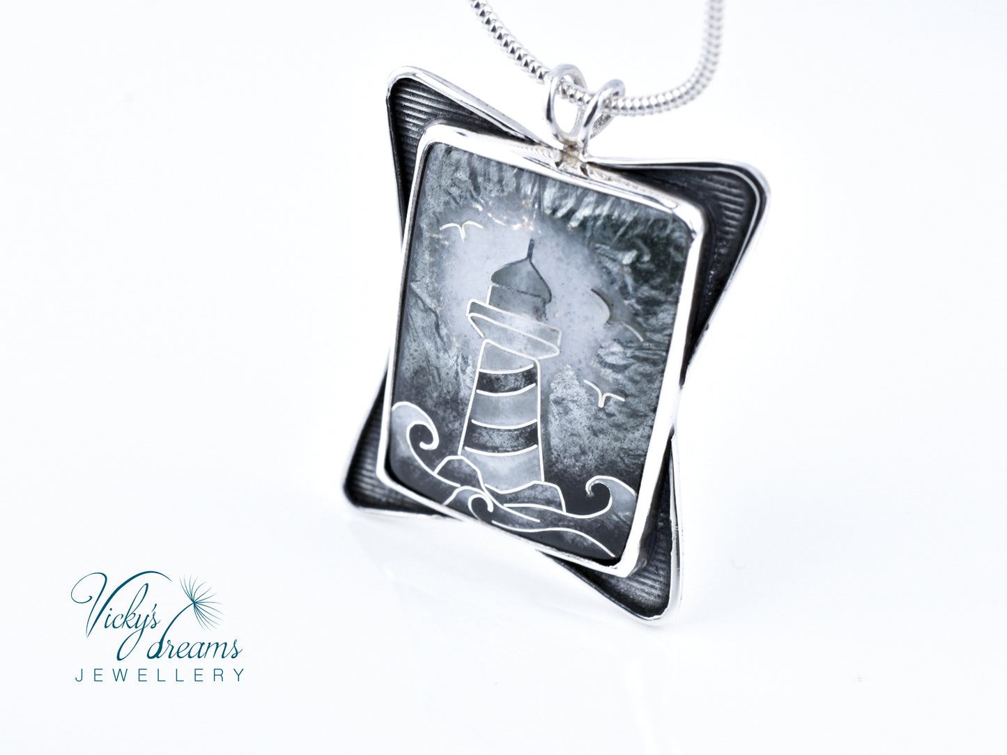 gray lighthouse Cloisonné enamel pendant