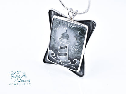 gray lighthouse Cloisonné enamel pendant