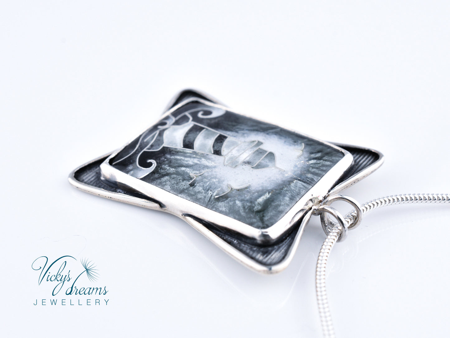 gray lighthouse Cloisonné enamel pendant