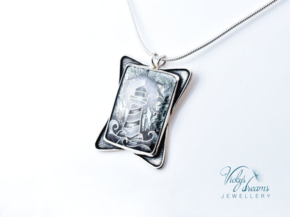 gray lighthouse Cloisonné enamel pendant