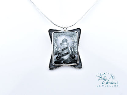 gray lighthouse Cloisonné enamel pendant