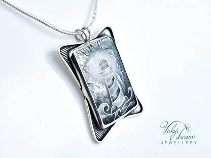 gray lighthouse Cloisonné enamel pendant