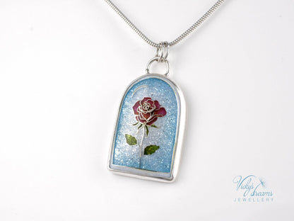 Handcrafted cloisonné enamel The Little Prince rose pendant on sterling silver