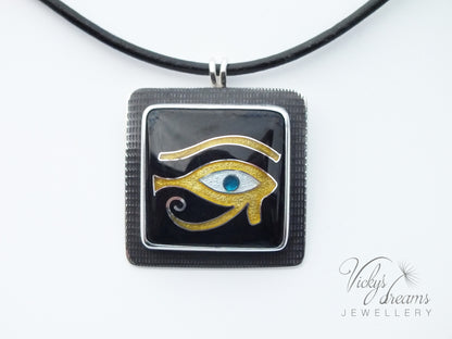 Egyptian Cloisonné Enamel Pendant – Handmade Horus Eye Sterling Silver Necklace