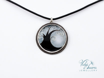 Elegant Black Cloisonne Enamel Tree Necklace Pendant