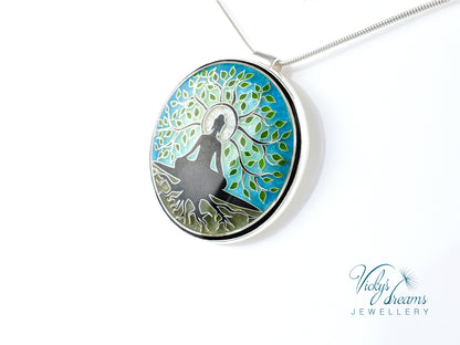 Buddha tree, cloisonne necklace