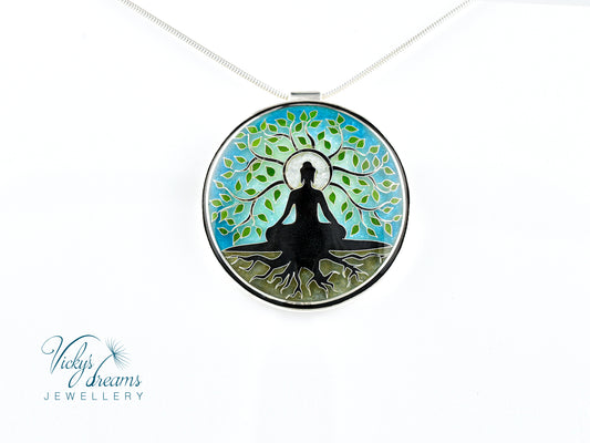 Buddha tree, cloisonne necklace