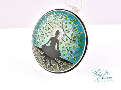 Buddha tree, cloisonne necklace
