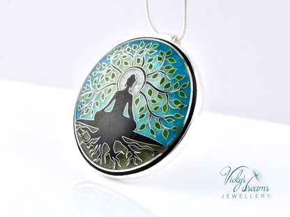 Buddha tree, cloisonne necklace