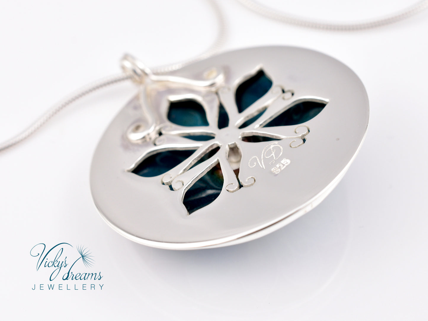 Handmade cloisonné blue mandala enamel pendant with London Blue Topaz gemstone in sterling silver