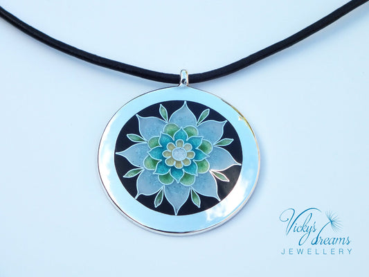 coisonne enamel, mandala design pendant