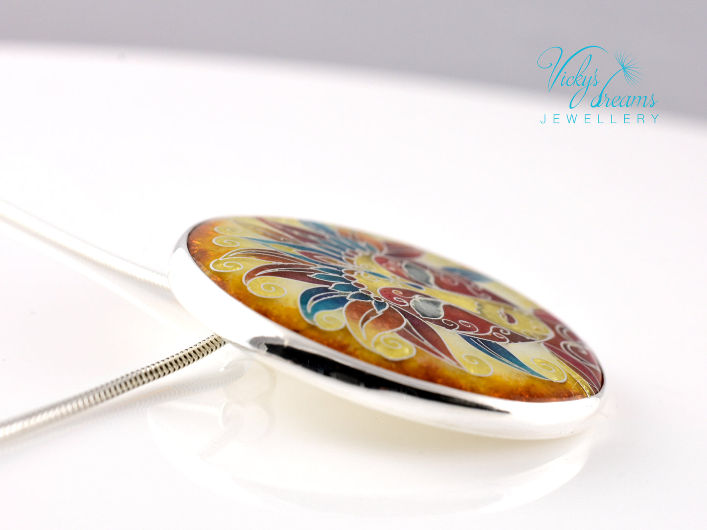 Sterling Silver Enamel Necklace with Vibrant Cloisonne Mask