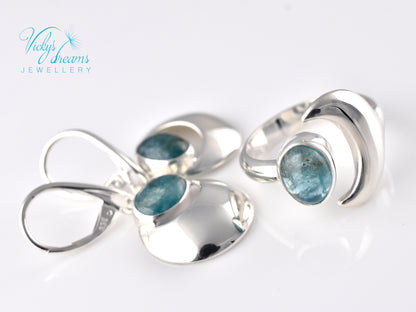 Handmade Moon & Natural Apatite Gemstone Earrings – 925 Sterling Silver Unique Jewelry