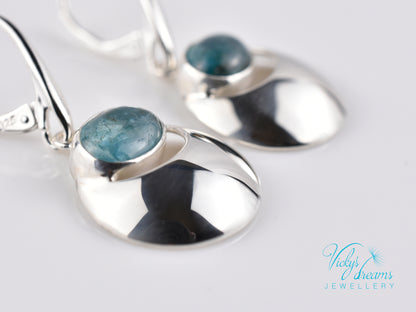 Handmade Moon & Natural Apatite Gemstone Earrings – 925 Sterling Silver Unique Jewelry