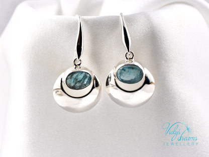 Handmade Moon & Natural Apatite Gemstone Earrings – 925 Sterling Silver Unique Jewelry