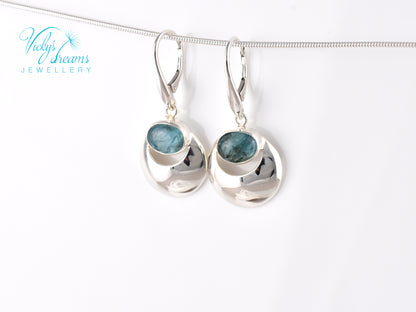 Handmade Moon & Natural Apatite Gemstone Earrings – 925 Sterling Silver Unique Jewelry