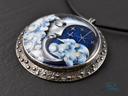 Moon and Stars  Cloisonné Enamel Botanical  Cloisonné enamel pendant