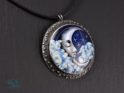 Moon and Stars  Cloisonné Enamel Botanical  Cloisonné enamel pendant