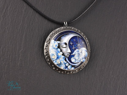 Moon and Stars  Cloisonné Enamel Botanical  Cloisonné enamel pendant