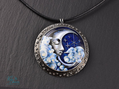 Moon and Stars  Cloisonné Enamel Botanical  Cloisonné enamel pendant
