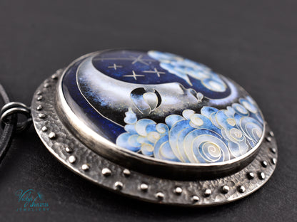 Moon and Stars  Cloisonné Enamel Botanical  Cloisonné enamel pendant