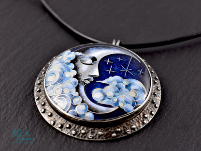 Moon and Stars  Cloisonné Enamel Botanical  Cloisonné enamel pendant