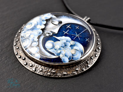 Moon and Stars  Cloisonné Enamel Botanical  Cloisonné enamel pendant