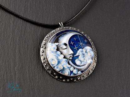 Moon and Stars  Cloisonné Enamel Botanical  Cloisonné enamel pendant
