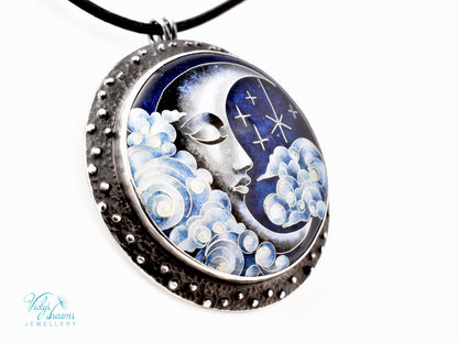 Moon and Stars  Cloisonné Enamel Botanical  Cloisonné enamel pendant