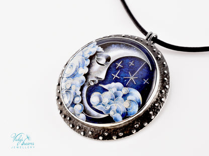 Moon and Stars  Cloisonné Enamel Botanical  Cloisonné enamel pendant