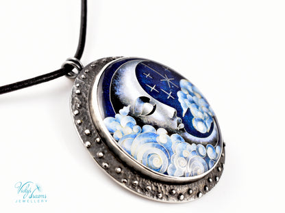 Moon and Stars  Cloisonné Enamel Botanical  Cloisonné enamel pendant