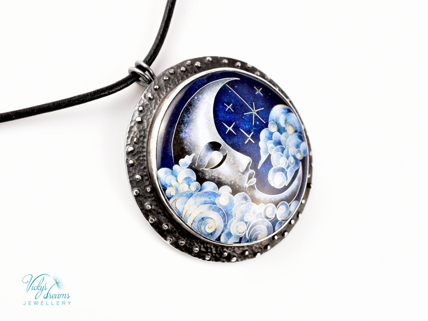 Moon and Stars  Cloisonné Enamel Botanical  Cloisonné enamel pendant