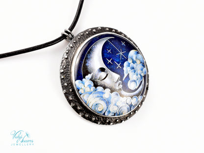 Moon and Stars  Cloisonné Enamel Botanical  Cloisonné enamel pendant