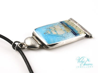 Bright blue Cloisonné enamel necklace with Sea in the Bottle design