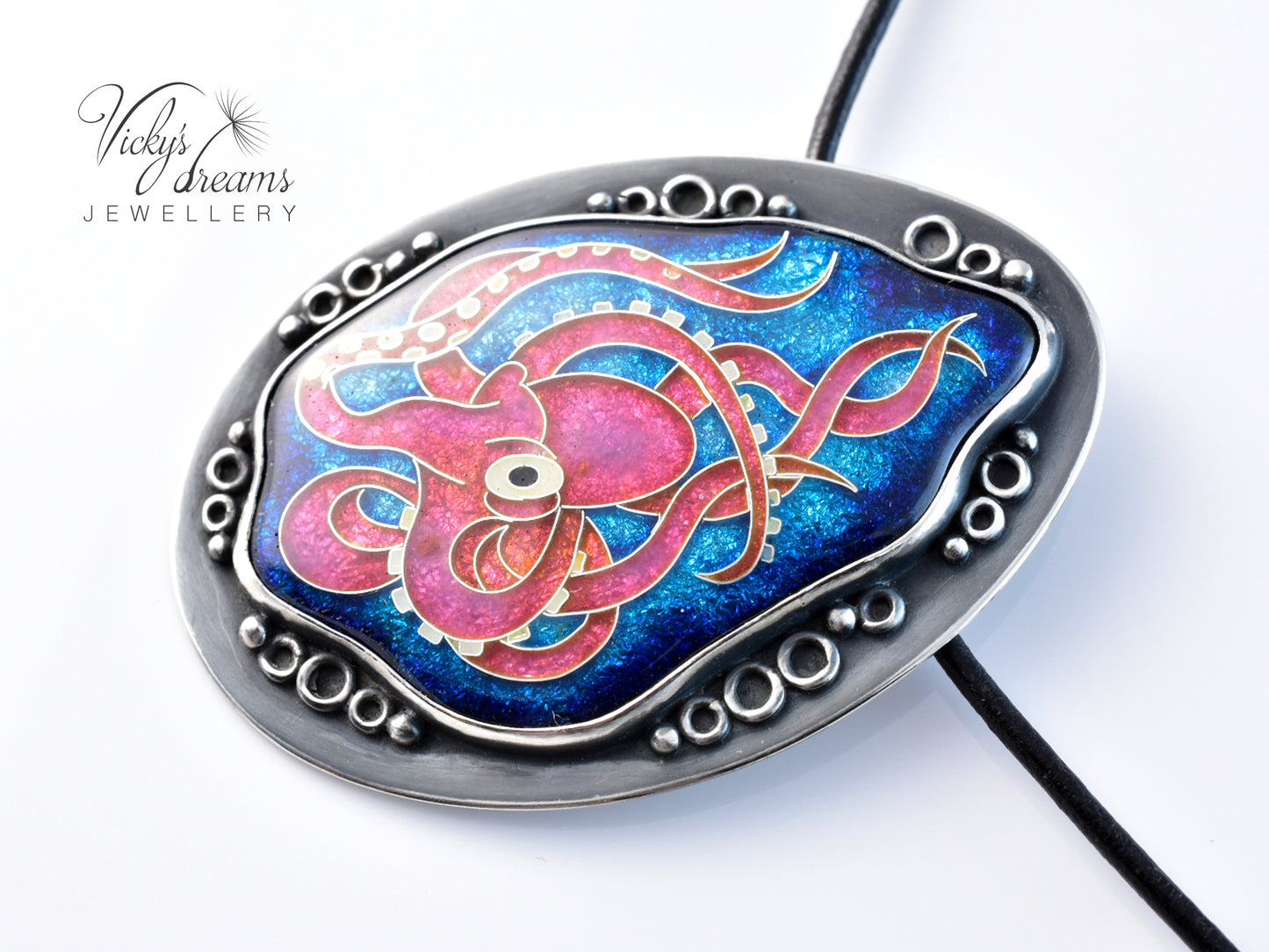 Artisan cloisonné silver pendant with marine life design  
