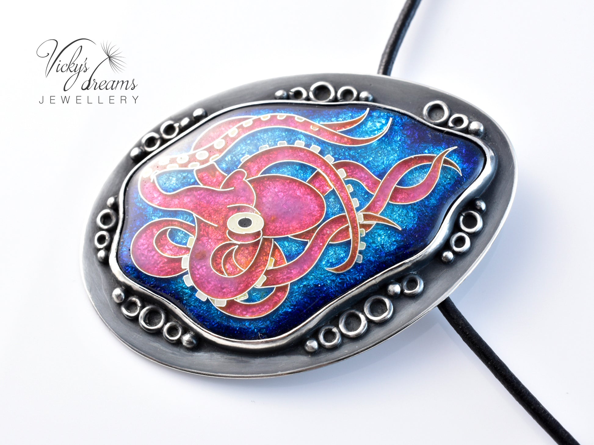 Artisan cloisonné silver pendant with marine life design  