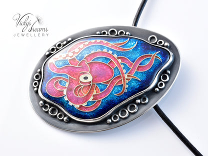 Artisan cloisonné silver pendant with marine life design  