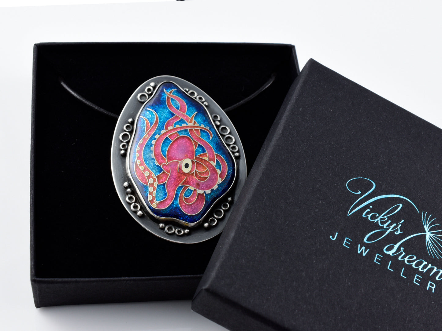 Artisan cloisonné silver pendant with marine life design  