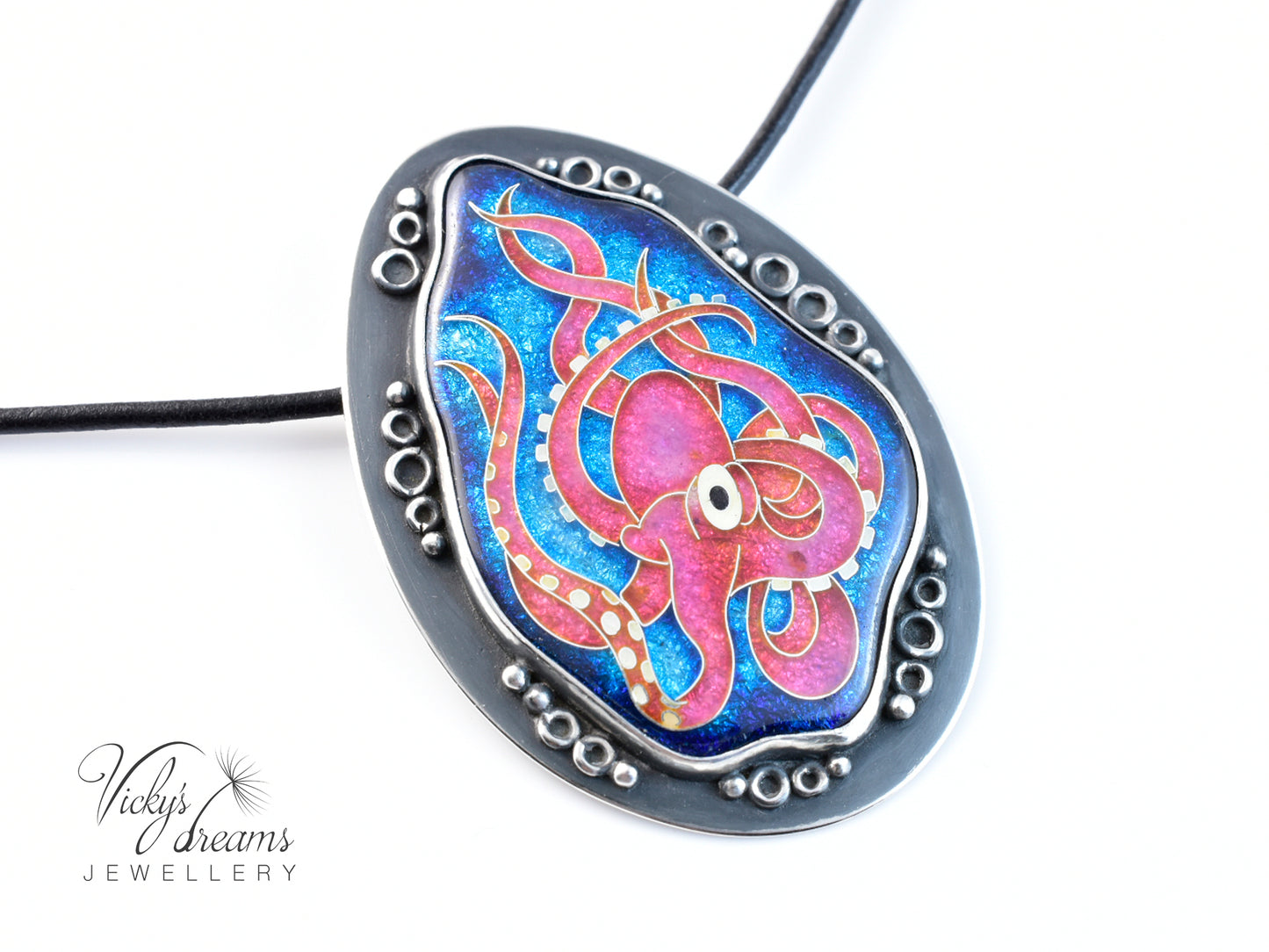 Artisan cloisonné silver pendant with marine life design  