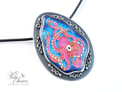 Artisan cloisonné silver pendant with marine life design  