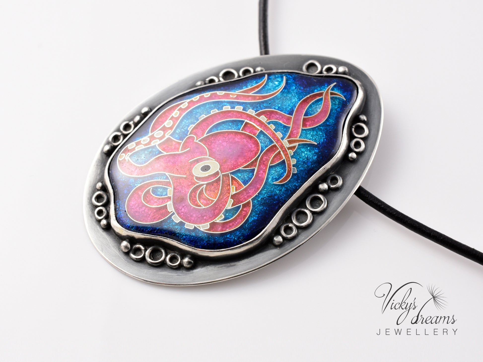 Artisan cloisonné silver pendant with marine life design  