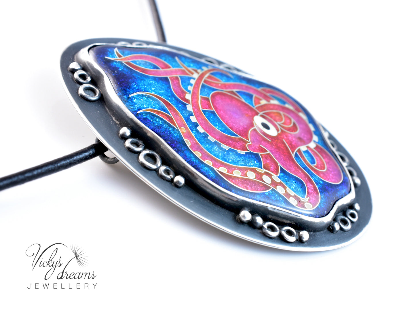 Artisan cloisonné silver pendant with marine life design  