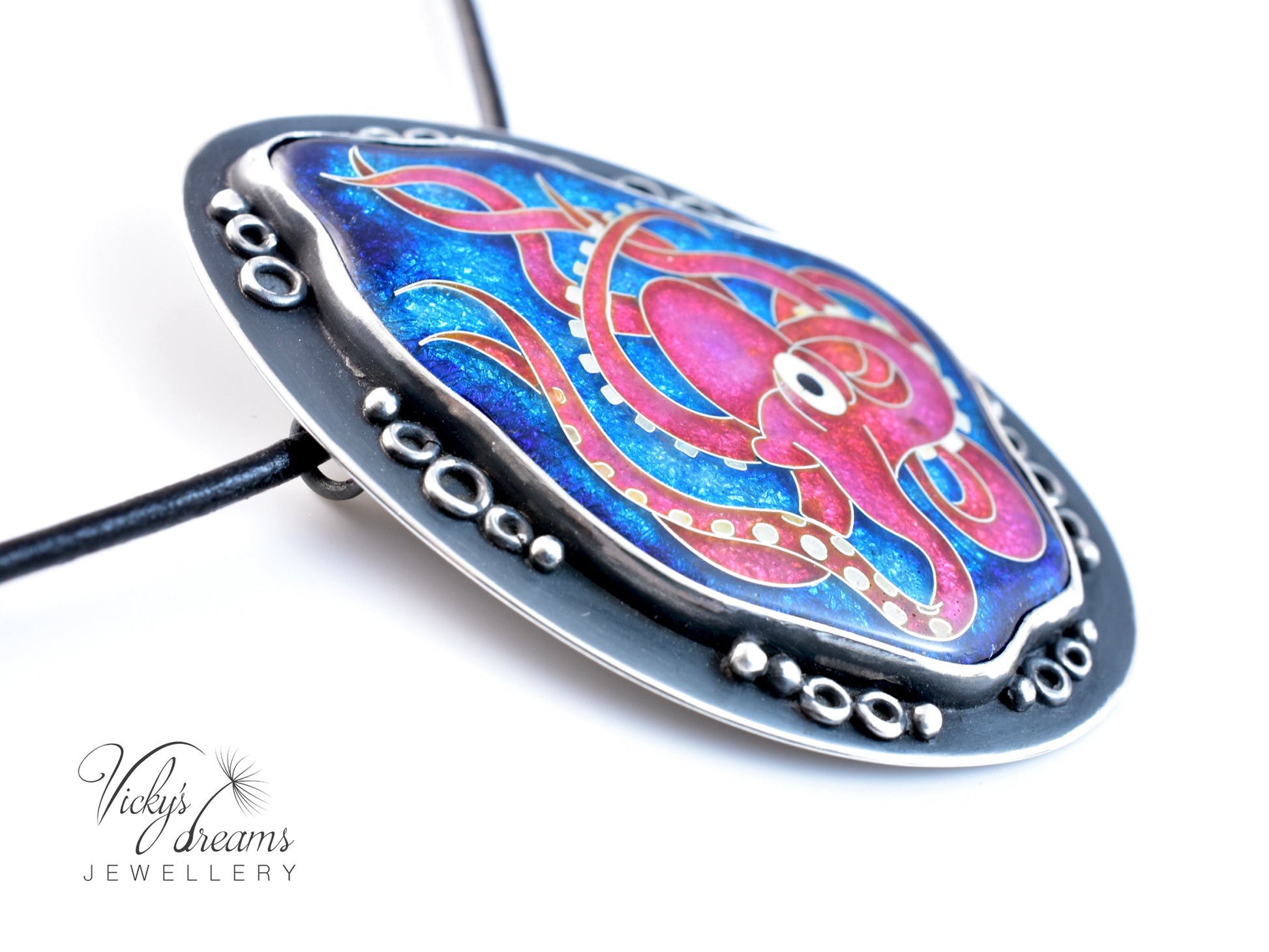 Artisan cloisonné silver pendant with marine life design  