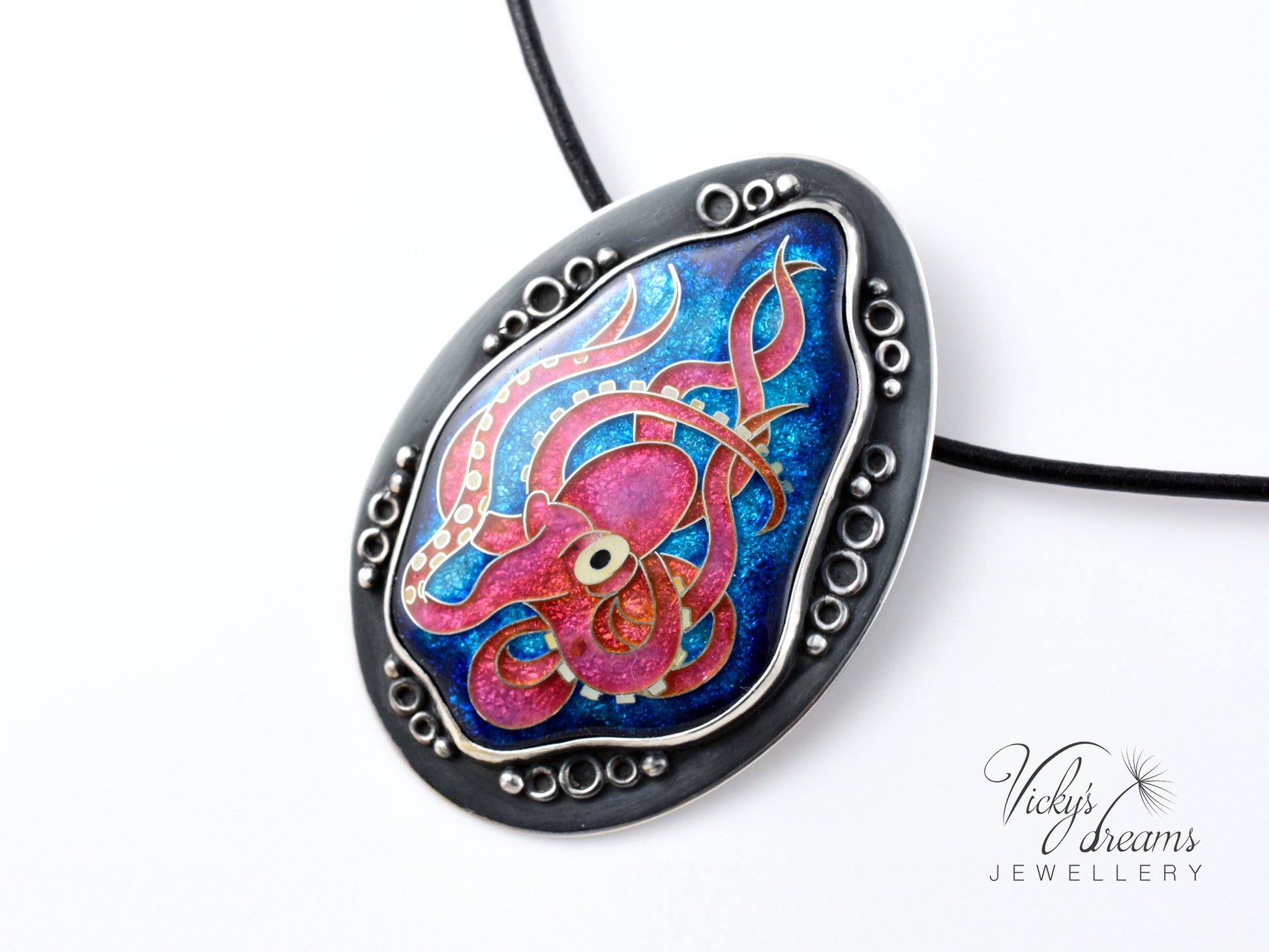 Artisan cloisonné silver pendant with marine life design  